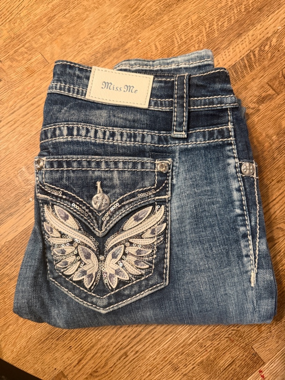 Miss Me Medium Wash Skinny Jeans with Iconic Angel Wing Pockets